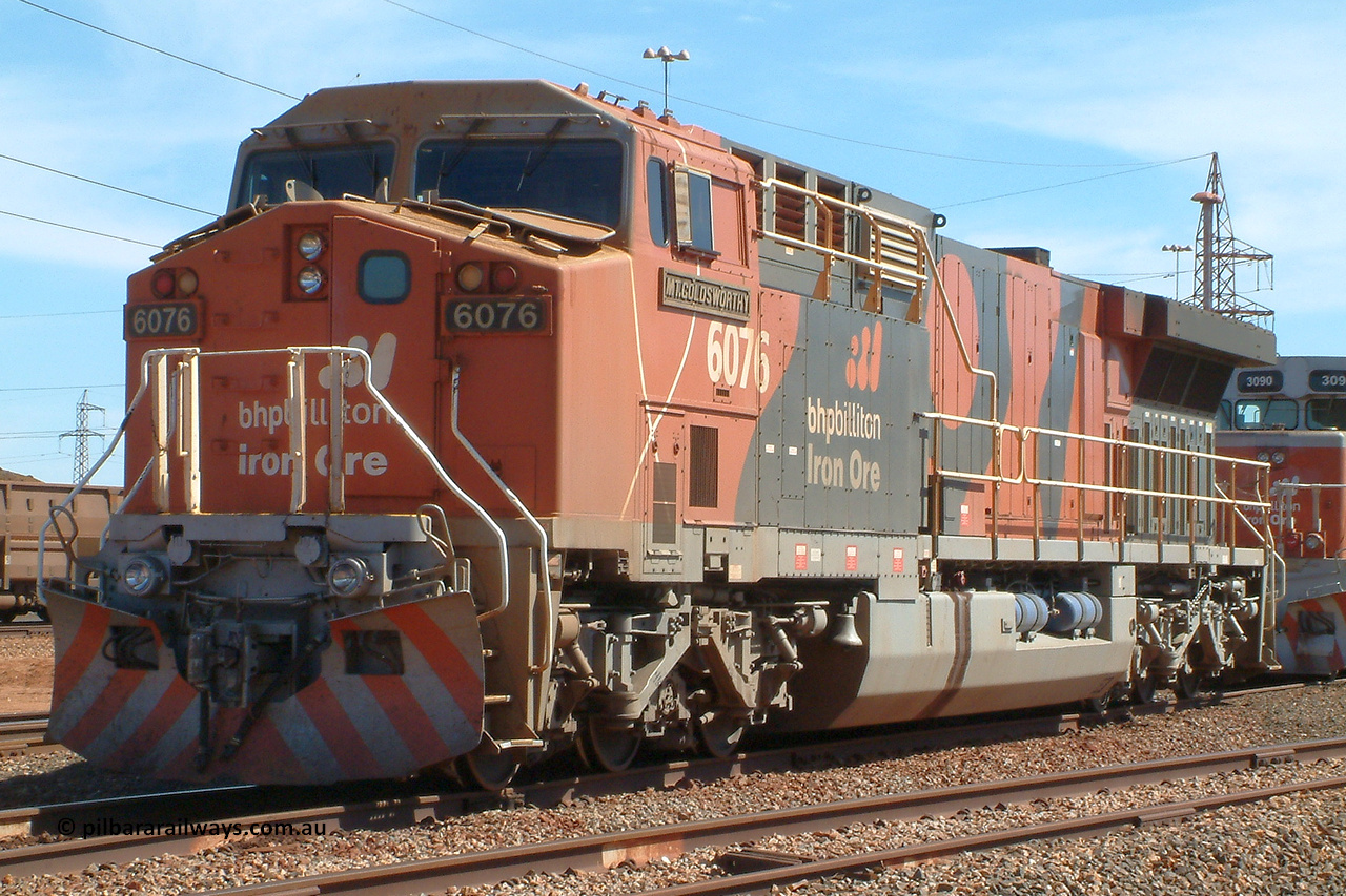 6076 roster lhs 040912 141452
Nelson Point, BHP Billiton General Electric built AC6000 locomotive 6076 'Mt Goldsworthy' serial number 51068. 12th of September 2004.
Keywords: 6076;GE;AC6000;51068;