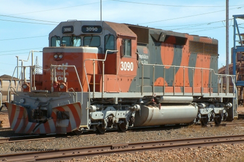 3090 roster lhs 040912 141400
Nelson Point, BHP Billiton's EMD SD40R unit 3090 serial number 33680 / 7083-10 and was originally Southern Pacific SD40 unit SP8488 built at McCook Illinois in June 1968, rebuilt to SD40R by SP. 12th of September 2004.
Keywords: 3090;EMD;SD40R;33680/7083-10;SD40;SP8488;