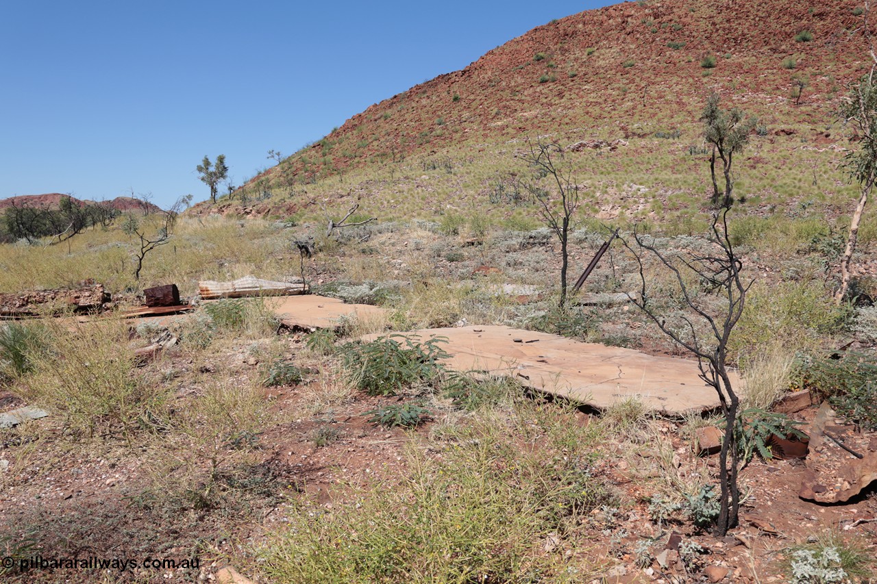 140517-4316
Eginbah Siding area, of the Marble Bar railway, former locomotive watering stop alongside the Talga River (closed in 1951), view of concrete slabs, the line alignment can just be made out from the cutting. [url=https://goo.gl/maps/9JAMk1eqwLH2]Location here[/url].
