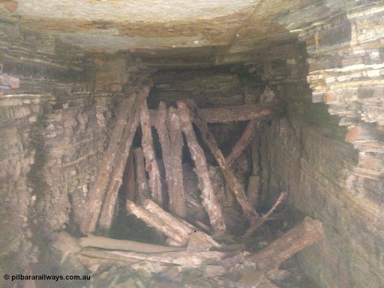 160101 2301
Wittenoom Gorge Mine area, view inside drive No. 5, bush cut timber poles to restrict access, geodata: [url=https://goo.gl/maps/DhrpUNab8Px] -22.3247417 118.3277889 [/url], iPhone 5S image.
