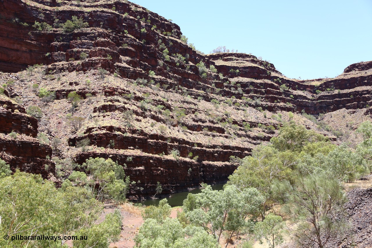 160101 9796
Wittenoom Gorge, Gorge Mine area, view of the eastern wall of the gorge shows pool in Joffre Creek. [url=https://goo.gl/maps/AkQZPVM2Wtq]Geodata[/url].
