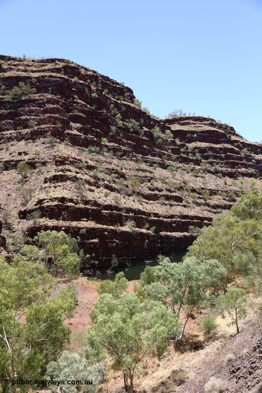 160101 9797
Wittenoom Gorge, Gorge Mine area, view of the eastern wall of the gorge shows pool in Joffre Creek. [url=https://goo.gl/maps/AkQZPVM2Wtq]Geodata[/url].
