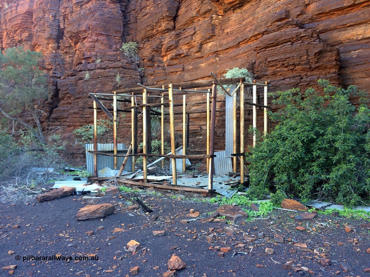 160710 iPh5S 2794
Wittenoom Gorge, Colonial Mine, old build frame still standing along the north wall on the upper level.
