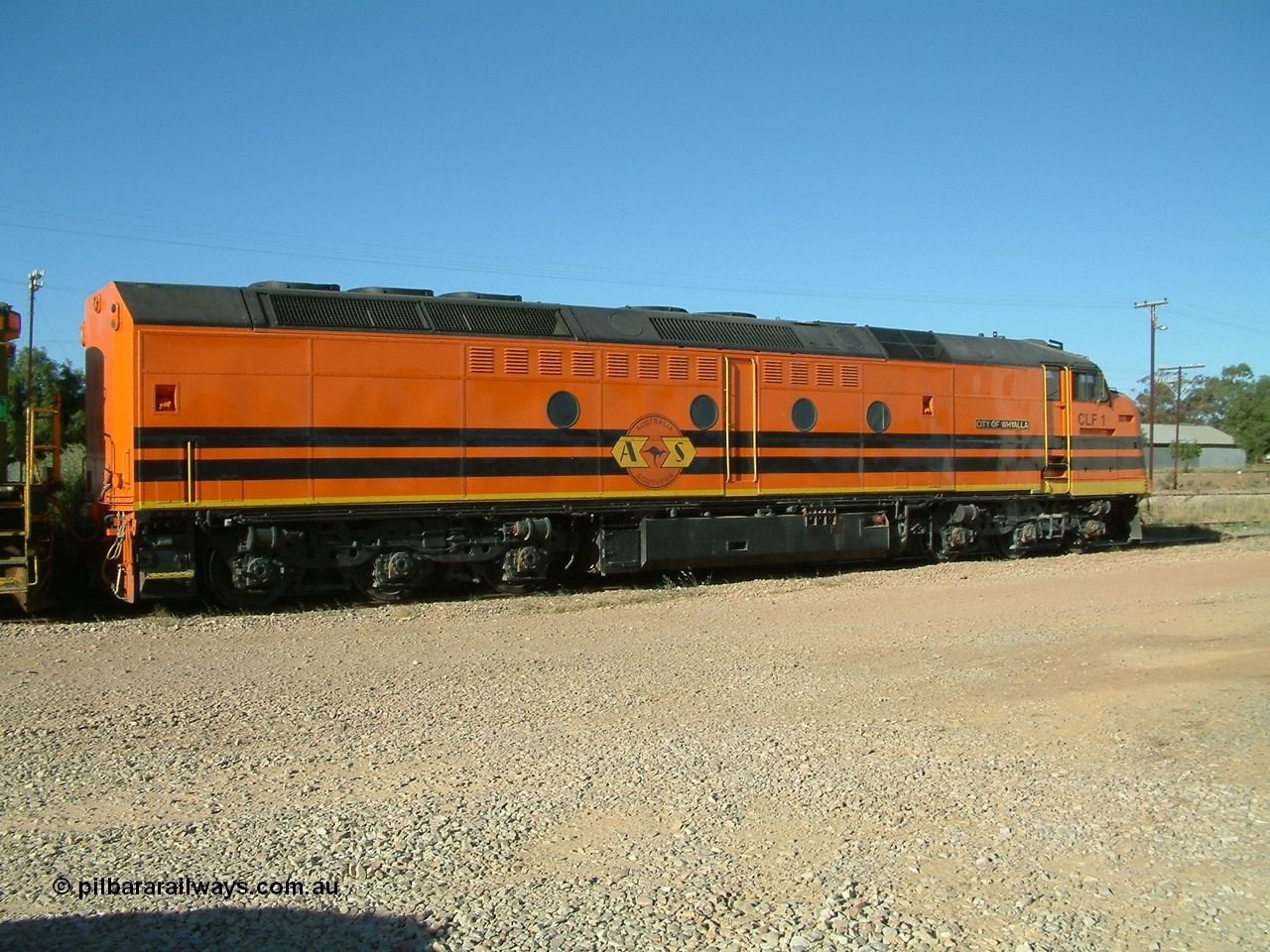 030403 162141
Crystal Brook, view from rear of CLF class leader CLF 1 'City of Whyalla' serial 93-AN-1, rebuilt by MKA to EMD model AT26C-2M from CL class unit CL 2 in 1993. 3rd April 2003.
Keywords: CLF-class;CLF1;93-AN-1;MKA;EMD;AT26C-2M;CL-class;