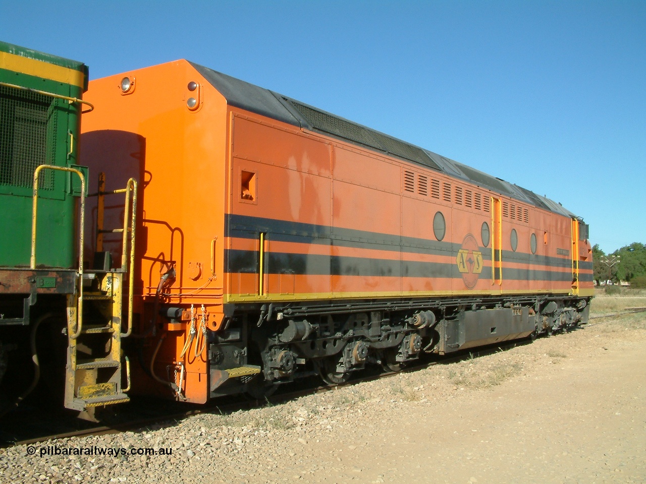 030403 162352
Crystal Brook, view from rear of CLF class leader CLF 1 'City of Whyalla' serial 93-AN-1, rebuilt by MKA to EMD model AT26C-2M from CL class unit CL 2 in 1993. 3rd April 2003.
Keywords: CLF-class;CLF1;93-AN-1;MKA;EMD;AT26C-2M;CL-class;