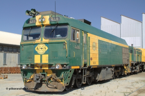 030406 113734
Port Lincoln loco workshops, still wearing the former owner's AN livery, Australian Southern locomotive and NJ class leader NJ 1 'Ben Chifley' Clyde Engineering EMD model JL22C serial 71-728, in multiple unit consist, roster shot. April 6, 2003.
Keywords: NJ-class;NJ1;Clyde-Engineering-Granville-NSW;EMD;JL22C;71-728;