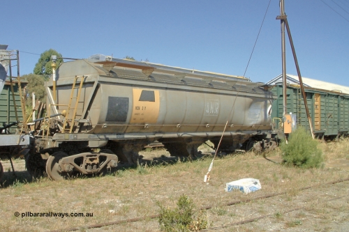 030406 115746
Port Lincoln, derailment damaged HCN type bogie wheat waggon HCN 3, modified at Islington Workshops in 1978-80 which started life as a Tulloch built NHB type iron ore hopper for the CR on the North Australia Railway in 1968-69. April 6, 2003.
Keywords: HCN-type;HCN3;SAR-Islington-WS;rebuild;Tulloch-Ltd-NSW;NHB-type;NHB1595;