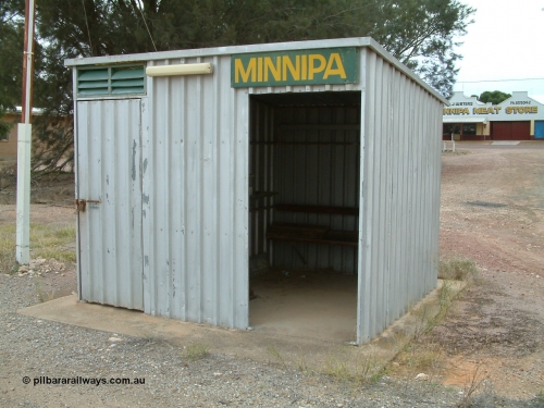 030407 094417
Minnipa, station located at the 253.4 km, opened as terminus in May 1913, became a through station in August 1914. Train control booth and waiting shelter. April 7, 2003.
