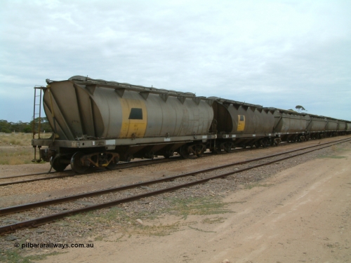 030407 105044
Poochera, loaded SAR Islington Workshops built HAN type bogie wheat waggon HAN 46, at the head of a rake waiting collection. April 7, 2003.
Keywords: HAN-type;HAN46;1969-73/68-46;SAR-Islington-WS;