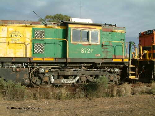 030409 081007
Warramboo, cab side shot of 830 class unit 872 AE Goodwin ALCo model DL531 serial G3422-02 was delivered new to the Eyre Peninsula in March 1966.
Keywords: 830-class;872;AE-Goodwin;ALCo;DL531;G3422-2;