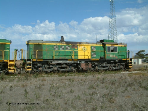 030409 140726
Wharminda, former Australian National 830 class unit 851 an AE Goodwin built ALCo DL531 model serial 84137, 851 has spent its entire operating career on the Eyre Peninsula.
Keywords: 830-class;851;AE-Goodwin;ALCo;DL531;84137;