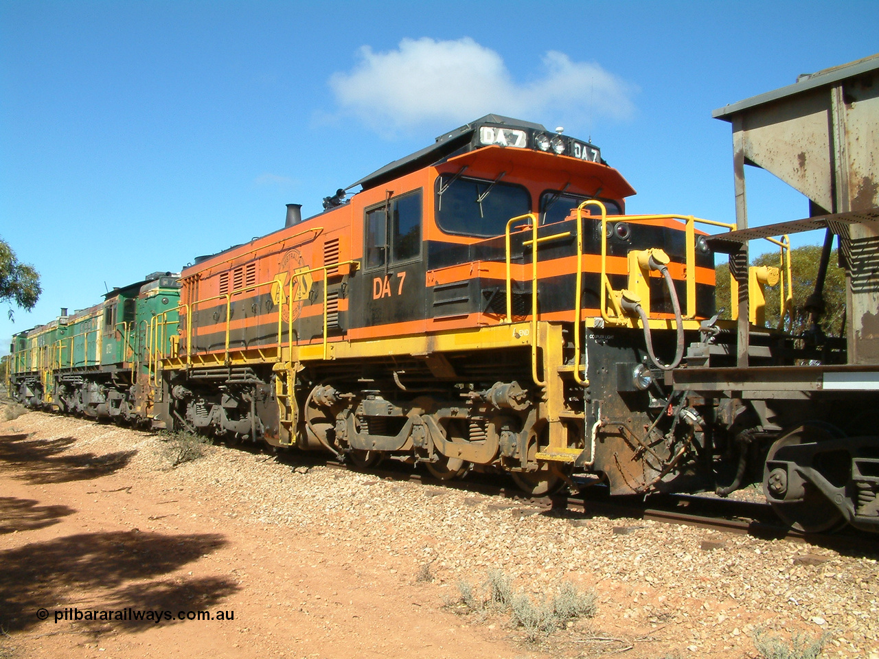 030411 101952
Kimba Grain Bunker, ALCo DL531G/1 model rebuilt from an AE Goodwin made ALCo DL531 48 class 4813 serial 83713, issued to Eyre Peninsula from new in March 1966, 11th April 2003. [url=https://goo.gl/maps/Et8bgaqpMnn]Geodata here[/url].
Keywords: DA-class;DA7;83713;Port-Augusta-WS;ALCo;DL531G/1;48-class;4813;rebuild;