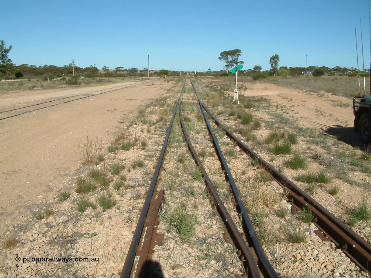 030411 154247
Wirrulla , yard view looking south, goods loop rejoining from the right, grain loop on the left. 
