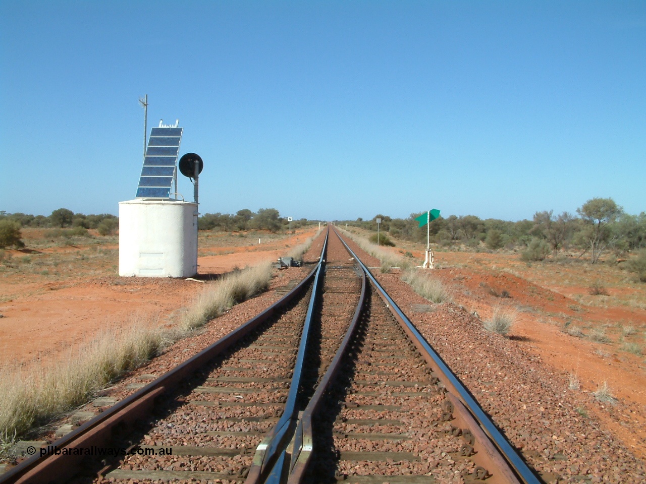 030416 094308
Wirrida Siding, looking south towards Tarcoola from the south end. Located at the 641 km from the 0 datum at Coonamia and 137 km north of Tarcoola between Carnes and Manguri on the Tarcoola - Alice Springs line. [url=https://goo.gl/maps/d8LUkHjjCDworvhE9]GeoData location[/url]. 16th April 2003.
