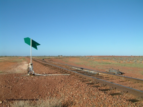 030416 082452
555 Quarry, which is located at the 554.8 km from the 0 km datum from Coonamia or just 50 km from Tarcoola. Looking south towards Tarcoola with the points for the siding with it running away to the west. [url=https://goo.gl/maps/sbcnkK8DQJU4Z6eN9]GeoData location[/url]. 1April 6, 2003.
