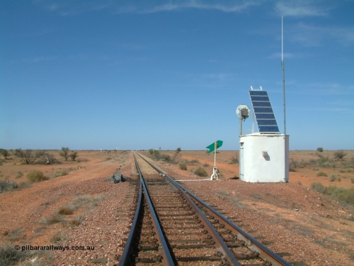 030416 105554
Manguri Siding looking towards Tarcoola from the south end of the loop, located 706.5 km from the 0 datum at Coonamia and 200 km north of Tarcoola between Wirrida and Cadney Park on the Tarcoola - Alice Springs line. [url=https://goo.gl/maps/pRXsVfwraELcPZ1K8]GeoData location[/url]. 1April 6, 2003.
