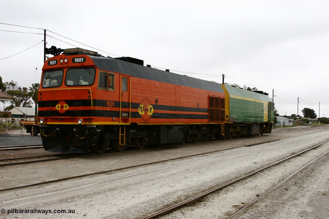 051102 6623
Thevenard, left hand side of Clyde Engineering EMD JL22C model unit and class leader 1601, originally NJ 1 'Ben Chifley' serial 71-728, built in 1971 at Clyde's Granville NSW workshops, started out on the Central Australia Railway for the Commonwealth Railways before being transferred to the Eyre Peninsula system in 1981, repainted and renumbered to 1601 in November 2004.
Keywords: 1600-class;1601;71-728;Clyde-Engineering-Granville-NSW;EMD;JL22C;NJ-class;NJ1;