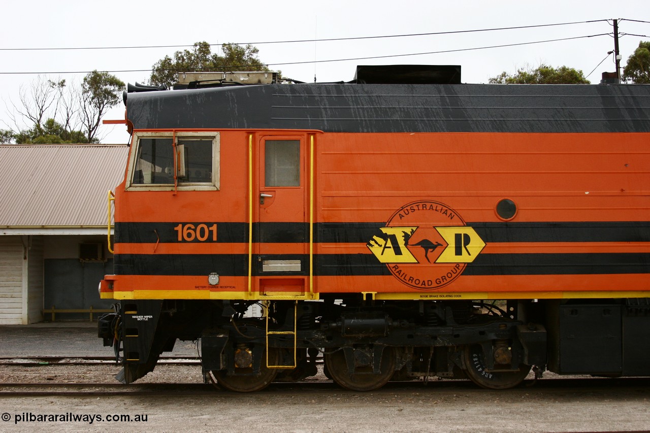 051102 6625
Thevenard, left hand side of Clyde Engineering EMD JL22C model unit and class leader 1601, originally NJ 1 'Ben Chifley' serial 71-728, built in 1971 at Clyde's Granville NSW workshops, started out on the Central Australia Railway for the Commonwealth Railways before being transferred to the Eyre Peninsula system in 1981, repainted and renumbered to 1601 in November 2004.
Keywords: 1600-class;1601;71-728;Clyde-Engineering-Granville-NSW;EMD;JL22C;NJ-class;NJ1;