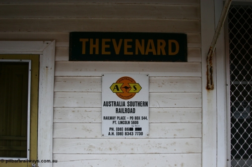 051102 6630
Thevenard, station name and current owner / operator Australian Southern Railroad sign.
