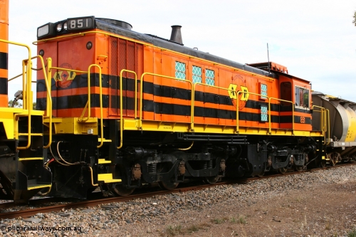 060108 2058
Lock, 830 class unit 851 AE Goodwin built ALCo DL531 model serial 84137 repainted into Australian Railroad Group livery.
Keywords: 830-class;851;AE-Goodwin;ALCo;DL531;84137;