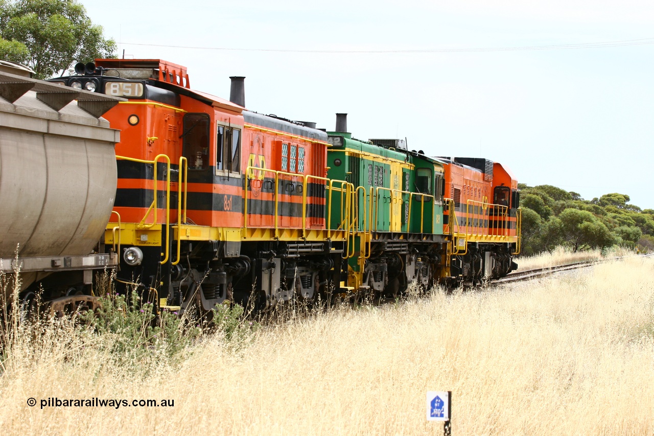 060110 2196
Yeelanna, trailing shot with two AE Goodwin built ALCo model DL531 units 830 class, 851 serial 84137 and 842 serial 84140 as they shunt along the mainline behind 1204. [url=https://goo.gl/maps/1JetzWBTGAw]Approx. location of image[/url].
Keywords: 1200-class;1204;Clyde-Engineering-Granville-NSW;EMD;G12C;65-428;A-class;A1514;830-class;842;851;AE-Goodwin;ALCo;DL531;84137;84140;