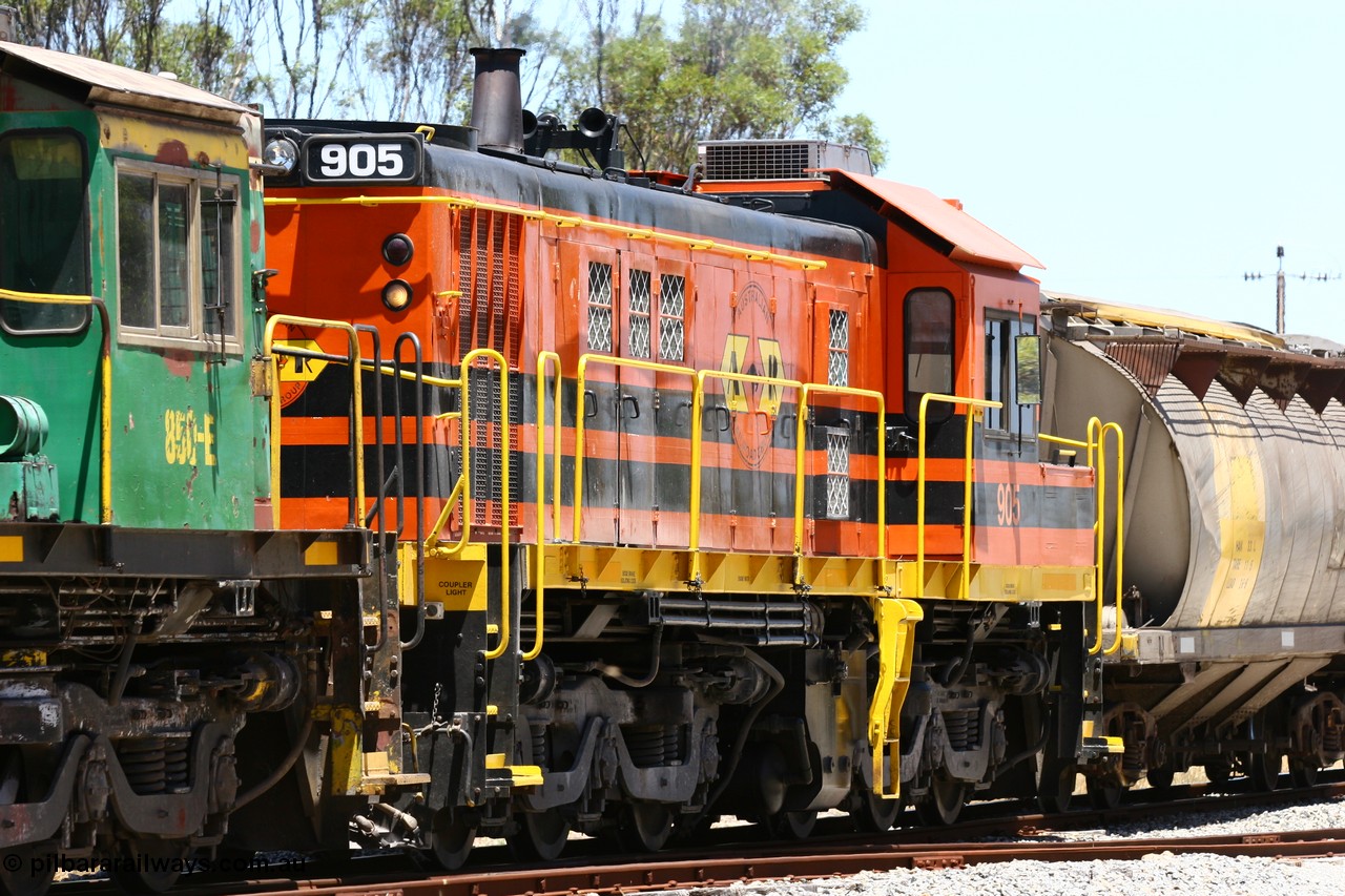 060111 2263
Tooligie, at the Tooligie Road grade crossing, ARG 900 class unit 905, originally built by AE Goodwin as 830 class unit 836 serial 83727, converted to DA class DA 6 by Australian National at Port Augusta workshops for driver only operation in 1996. Trailing unit in a north bound grain train. 11th January 2006.
Keywords: 900-class;905;AE-Goodwin;ALCo;DL531;83727;830-class;836;DA-class;DA6;