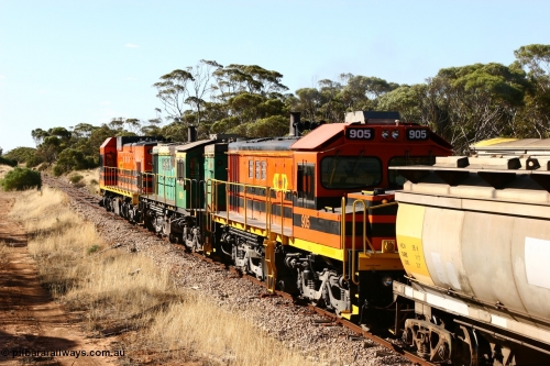 060111 2389
Kyancutta, ARG 900 class unit 905, originally built by AE Goodwin as 830 class unit 836 serial 83727, converted to DA class DA 6 by Australian National at Port Augusta workshops for driver only operation in 1996. Trailing unit in a north bound grain train. 11th January 2006.
Keywords: 900-class;905;AE-Goodwin;ALCo;DL531;83727;830-class;836;DA-class;DA6;