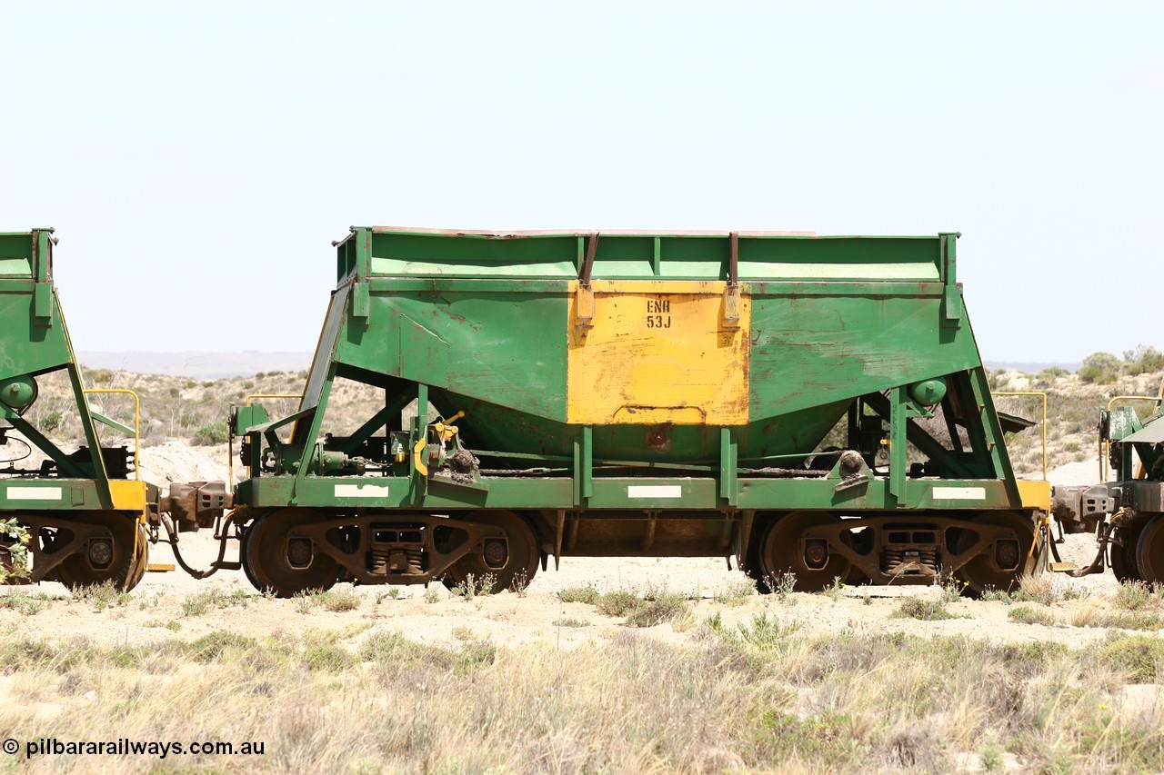 060113 2507
Kevin, originally an Kinki Sharyo built NH type for the NAR now coded ENH type ENH 53, with hungry boards and access ladder intact. Empty train shunting around the [url=https://goo.gl/maps/Jo2MY]triangle to reverse[/url] the consist prior to loading.
Keywords: ENH-type;ENH53;Kinki-Sharyo-Japan;NH-type;NH953;