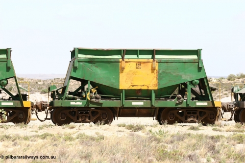 060113 2507
Kevin, originally an Kinki Sharyo built NH type for the NAR now coded ENH type ENH 53, with hungry boards and access ladder intact. Empty train shunting around the [url=https://goo.gl/maps/Jo2MY]triangle to reverse[/url] the consist prior to loading.
Keywords: ENH-type;ENH53;Kinki-Sharyo-Japan;NH-type;NH953;
