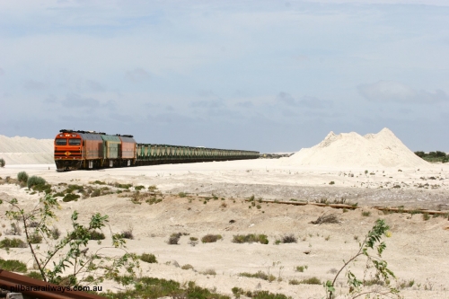 060113 2519
Kevin, empty train 6DD3 is on the west leg of the triangle as it prepares to pull forward and head south towards original gypsum loading siding to continue the reversing process. 13th January 2006.
Keywords: 1600-class;1604;Clyde-Engineering-Granville-NSW;EMD;JL22C;71-731;NJ-class;NJ4;