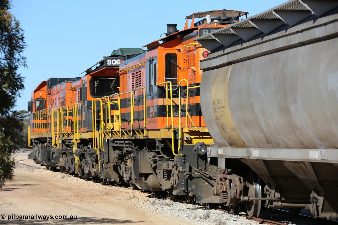 130703 0149
Murdinga, rear view of the three locomotives, 859 'City of Port Lincoln', 906 and 1203 on the lead. [url=https://goo.gl/maps/uDetNu8Kqon3CEMR6]Geo location[/url]. 3rd July 2013.
Keywords: 830-class;859;AE-Goodwin;ALCo;DL531;84705;