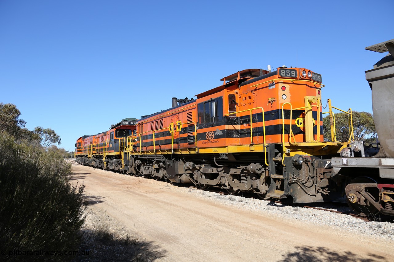 130703 0154
Murdinga, rear view of the three locomotives, 859 'City of Port Lincoln', 906 and 1203 on the lead. [url=https://goo.gl/maps/uDetNu8Kqon3CEMR6]Geo location[/url]. 3rd July 2013.
Keywords: 830-class;859;AE-Goodwin;ALCo;DL531;84705;