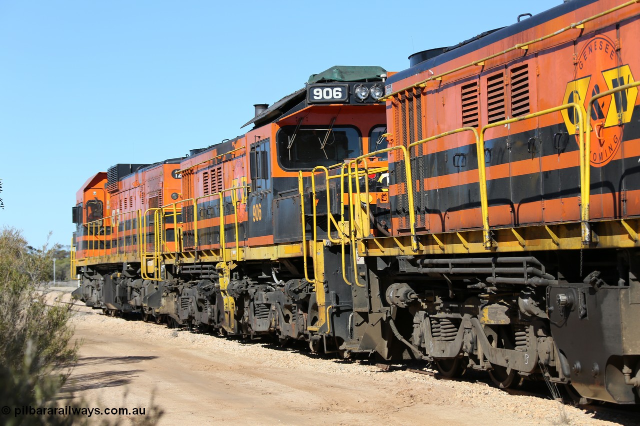 130703 0157
Murdinga, Genesee & Wyoming locomotive 906 from the 900/DA class, rebuilt by AN Islington Workshops in 1998 as DA class DA 7 from former NSWGR 48 class 4813 which was an AE Goodwin ALCo model DL531 serial 83713 from 1960 and some parts from SAR 830 class unit 870. Renumbered from DA 7 to 906 in October 2004. [url=https://goo.gl/maps/uDetNu8Kqon3CEMR6]Geo location[/url]. 3rd July 2013.
Keywords: 900-class;906;83713;48-class;4813;AE-Goodwin;ALCo;DL531;AN-Islington-WS;rebuild;DA-class;DA7;