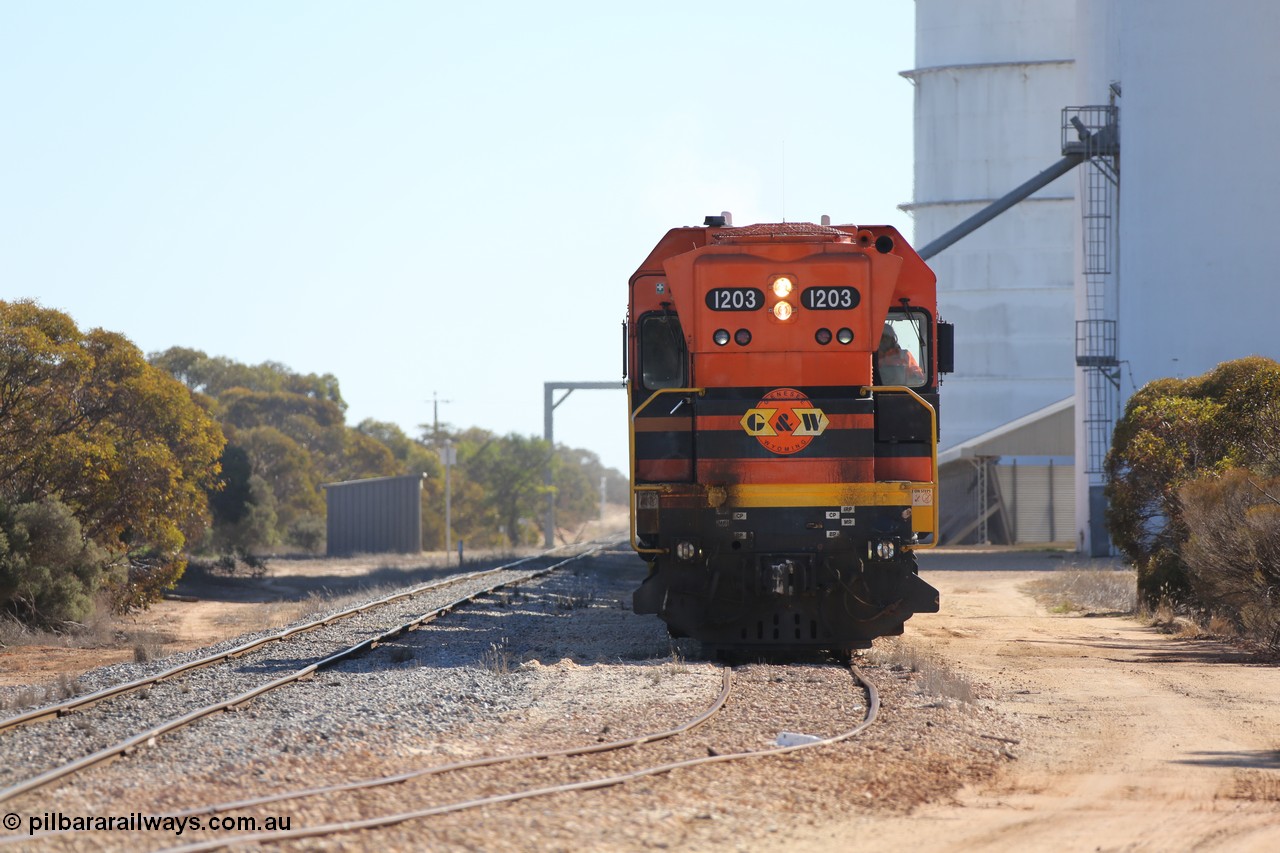 130703 0162
Murdinga, ARG 1200 class unit 1203, a Clyde Engineering EMD model G12C serial 65-427, one of two originally built in 1965 for Western Mining Corporation and operated by the WAGR as their A class A 1513, fitted with dynamic brakes, started working on the Eyre Peninsula in November 2004.
Keywords: 1200-class;1203;Clyde-Engineering-Granville-NSW;EMD;G12C;65-427;A-class;A1513;