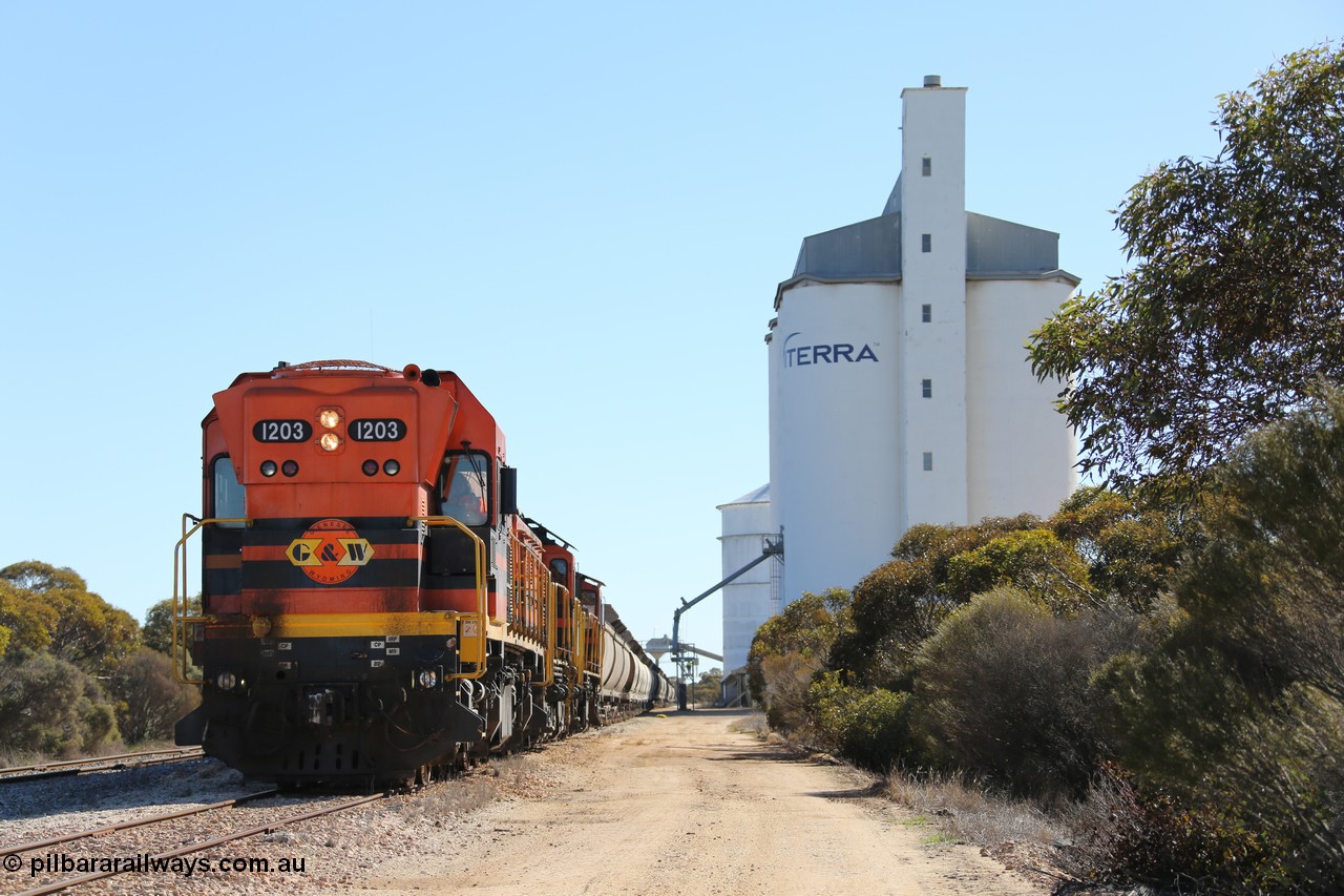 130703 0171
Murdinga, ARG 1200 class unit 1203, a Clyde Engineering EMD model G12C serial 65-427, one of two originally built in 1965 for Western Mining Corporation and operated by the WAGR as their A class A 1513, fitted with dynamic brakes, started working on the Eyre Peninsula in November 2004.
Keywords: 1200-class;1203;Clyde-Engineering-Granville-NSW;EMD;G12C;65-427;A-class;A1513;