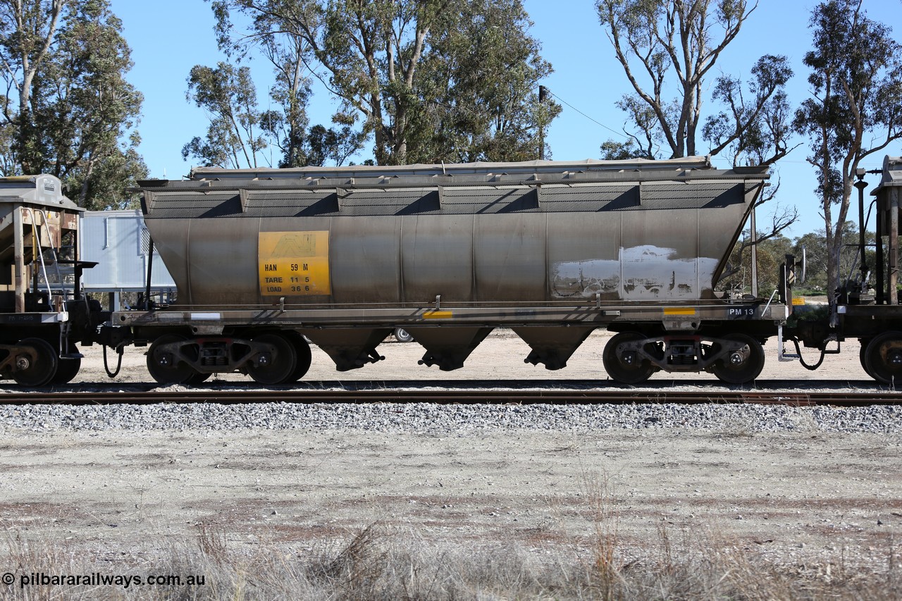 130703 0172
Tooligie, HAN type bogie grain hopper waggon HAN 59, one of sixty eight units built by South Australian Railways Islington Workshops between 1969 and 1973 as the HAN type for the Eyre Peninsula system.
Keywords: HAN-type;HAN59;1969-73/68-59;SAR-Islington-WS;