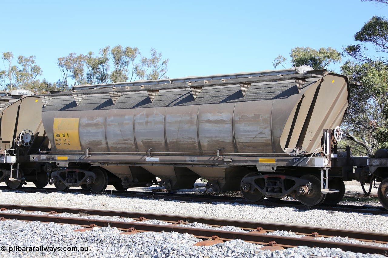 130703 0204
Tooligie, HAN type bogie grain hopper waggon HAN 28, one of sixty eight units built by South Australian Railways Islington Workshops between 1969 and 1973 as the HAN class for the Eyre Peninsula system.
Keywords: HAN-type;HAN28;1969-73/68-28;SAR-Islington-WS;