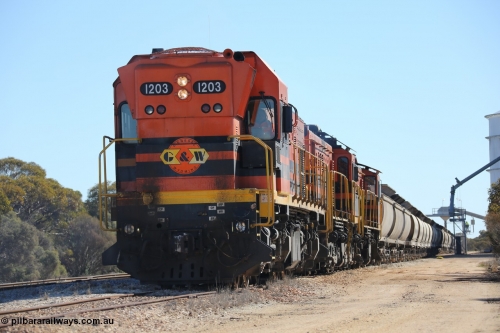 130703 0167
Murdinga, ARG 1200 class unit 1203, a Clyde Engineering EMD model G12C serial 65-427, one of two originally built in 1965 for Western Mining Corporation and operated by the WAGR as their A class A 1513, fitted with dynamic brakes, started working on the Eyre Peninsula in November 2004.
Keywords: 1200-class;1203;Clyde-Engineering-Granville-NSW;EMD;G12C;65-427;A-class;A1513;