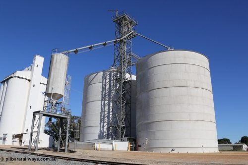130703 0190
Tooligie, view of Ascom Jumbo silo complex with over rail loading bin with covers over the dual truck unloading grates. July 3, 2006.
