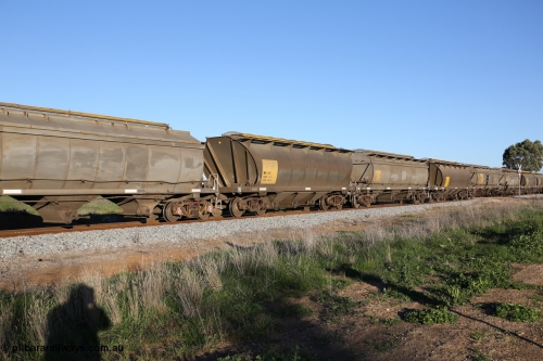 130703 0293
Kaldow, HAN type bogie grain hopper waggon HAN 18, one of sixty eight units built by South Australian Railways Islington Workshops between 1969 and 1973 as the HAN type for the Eyre Peninsula system.
Keywords: HAN-type;HAN18;1969-73/68-18;SAR-Islington-WS;