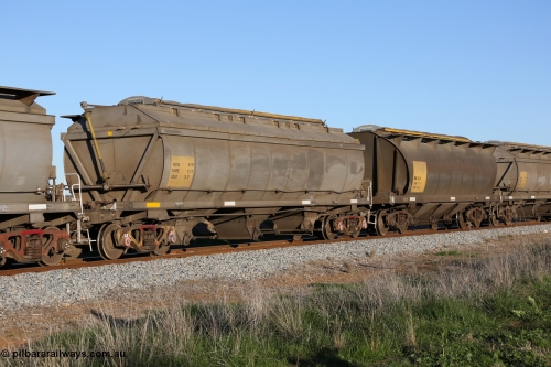 130703 0294
Kaldow, HCN type bogie grain hopper waggon HCN 9, originally an NHB type hopper built by Tulloch Ltd for the Commonwealth Railways North Australia Railway. One of forty rebuilt by Islington Workshops 1978-79 to the HCN type with a 36 ton rating, increased to 40 tonnes in 1984. Seen here loaded with grain with a Moose Metalworks roll-top cover.
Keywords: HCN-type;HCN9;SAR-Islington-WS;rebuild;Tulloch-Ltd-NSW;NHB-type;NHB1024;