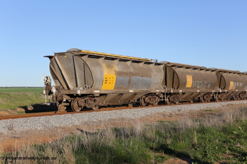 130703 0304
Kaldow, HAN type bogie grain hopper waggon HAN 61, one of sixty eight units built by South Australian Railways Islington Workshops between 1969 and 1973 as the HAN type for the Eyre Peninsula system.
Keywords: HAN-type;HAN61;1969-73/68-61;SAR-Islington-WS;