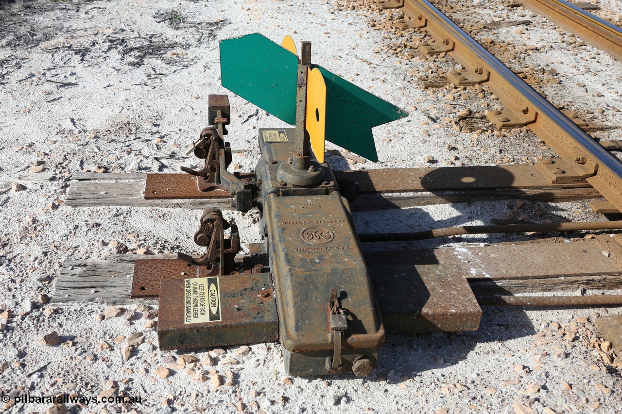 130704 0497
Moule, view of the General Railway Signal Company point lever and indicator at the western end of the crossing loop. [url=https://goo.gl/maps/JDTm7iAMJ4N1UKzb8]Location here[/url], 4th July 2013.
