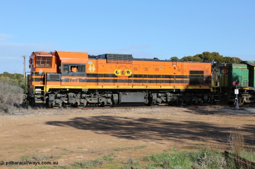 130704 0376
Kyancutta, 1200 class unit 1204 wearing current owner Genesee & Wyoming livery is a Clyde Engineering built EMD G12C model with serial 65-428 was originally built in 1965 for Western Mining Corporation and operated by the WAGR as their A class A 1514 recoded to 1204 in April 2004 and to the Eyre Peninsula in July 2004.
Keywords: 1200-class;1204;Clyde-Engineering-Granville-NSW;EMD;G12C;65-428;A-class;A1514;