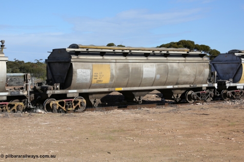 130704 0481
Kyancutta, HCN type bogie grain hopper waggon HCN 3, originally an NHB type hopper built by Tulloch Ltd for the Commonwealth Railways North Australia Railway. One of forty rebuilt by Islington Workshops 1978-79 to the HCN type with a 36 ton rating, increased to 40 tonnes in 1984. Seen here loaded with grain with a Moose Metalworks roll-top cover.
Keywords: HCN-type;HCN3;SAR-Islington-WS;rebuild;Tulloch-Ltd-NSW;NHB-type;NHB1595;