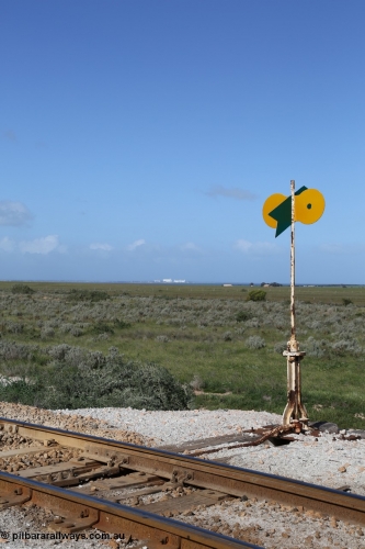 130704 0502
Moule, view of the point lever and indicator with the massive silo complex of Thevenard in the distance across the water, they are approximately 13 km away, [url=https://goo.gl/maps/ao6wATsRucn46d2c7]location here[/url]. July 4, 2006.
