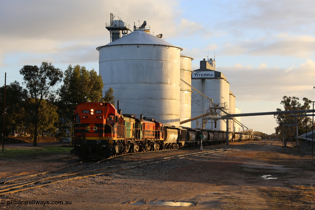 130705 0510
Lock, the heavy fog has lifted and EMD 1200 class unit 1203 is leading the loading of a grain train on the grain loop road with two ALCo DL531 units 846 and 859.
Keywords: 1200-class;1203;Clyde-Engineering-Granville-NSW;EMD;G12C;65-427;A-class;A1513;