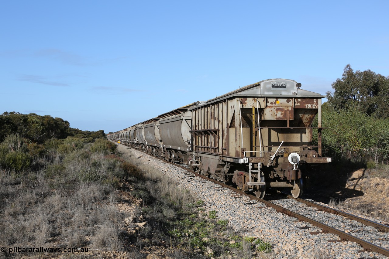 130705 0663
Lock, HBN type dual use ballast / grain hopper waggons, HBN 11 still with side gangways in place. One of seventeen built by South Australian Railways Islington Workshops in 1968 with a 25 ton capacity, increased to 34 tons in 1974. HBN 1-11 fitted with removable tops and roll-top hatches in 1999-2000. 5th July 2013.
Keywords: HBN-type;HBN11;1968/17-11;SAR-Islington-WS;