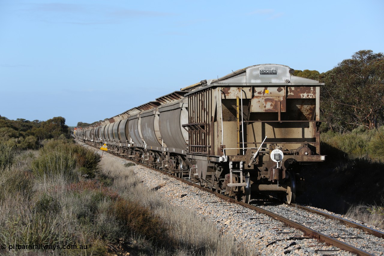 130705 0664
Lock, HBN type dual use ballast / grain hopper waggons, HBN 11 still with side gangways in place. One of seventeen built by South Australian Railways Islington Workshops in 1968 with a 25 ton capacity, increased to 34 tons in 1974. HBN 1-11 fitted with removable tops and roll-top hatches in 1999-2000. 5th July 2013.
Keywords: HBN-type;HBN11;1968/17-11;SAR-Islington-WS;