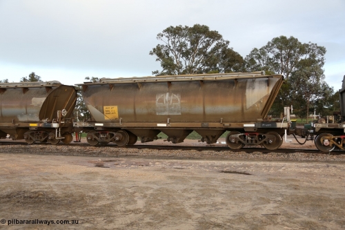130705 0565
Lock, HAN type bogie grain hopper waggon HAN 4, one of sixty eight units built by South Australian Railways Islington Workshops between 1969 and 1973 as the HAN type for the Eyre Peninsula system. July 5, 2013.
Keywords: HAN-type;HAN4;1969-73/68-4;SAR-Islington-WS;
